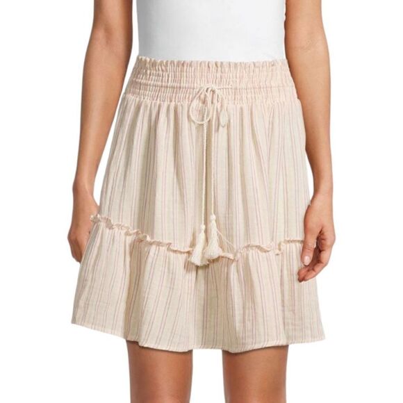 Heroes & Dreamers Medium NEW NWT Saks Layered Striped Mini Skirt Gold - Picture 1 of 6